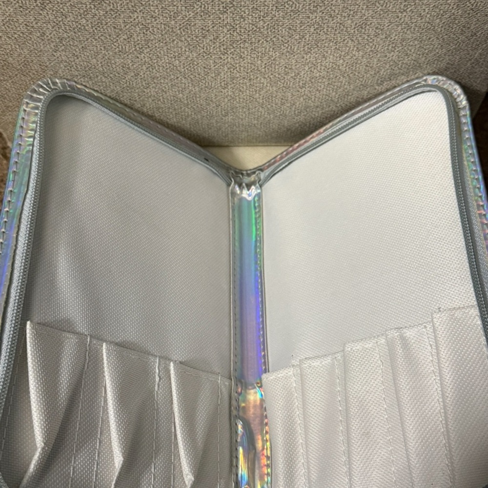 Silver holographic makeup brush bag